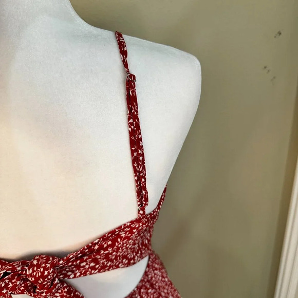 SHEIN Red Floral Cut Out Tie Back Mini Dress Sundress - small - Picture 6 of 10